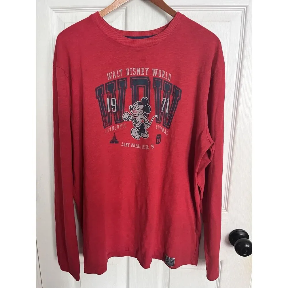 Disney Parks Walt‎ Disney World Long Sleeve Red T Shirt Mens L